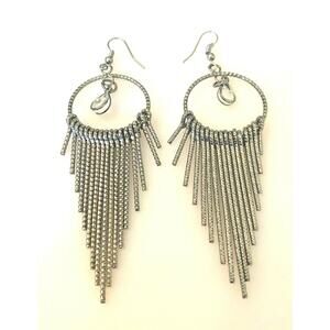 Gun-Metal Dangle Earrings Pierced Hook 3.5" Drop Dangle Movement